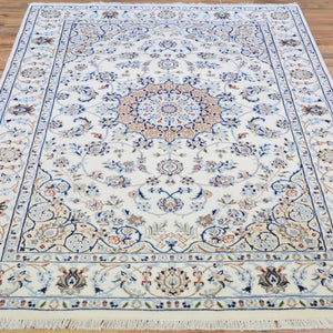 Hand-Knotted Oriental Indo Nain Design Wool & Silk Handmade Rug (Size 4.2 X 6.2) Cwral-7668