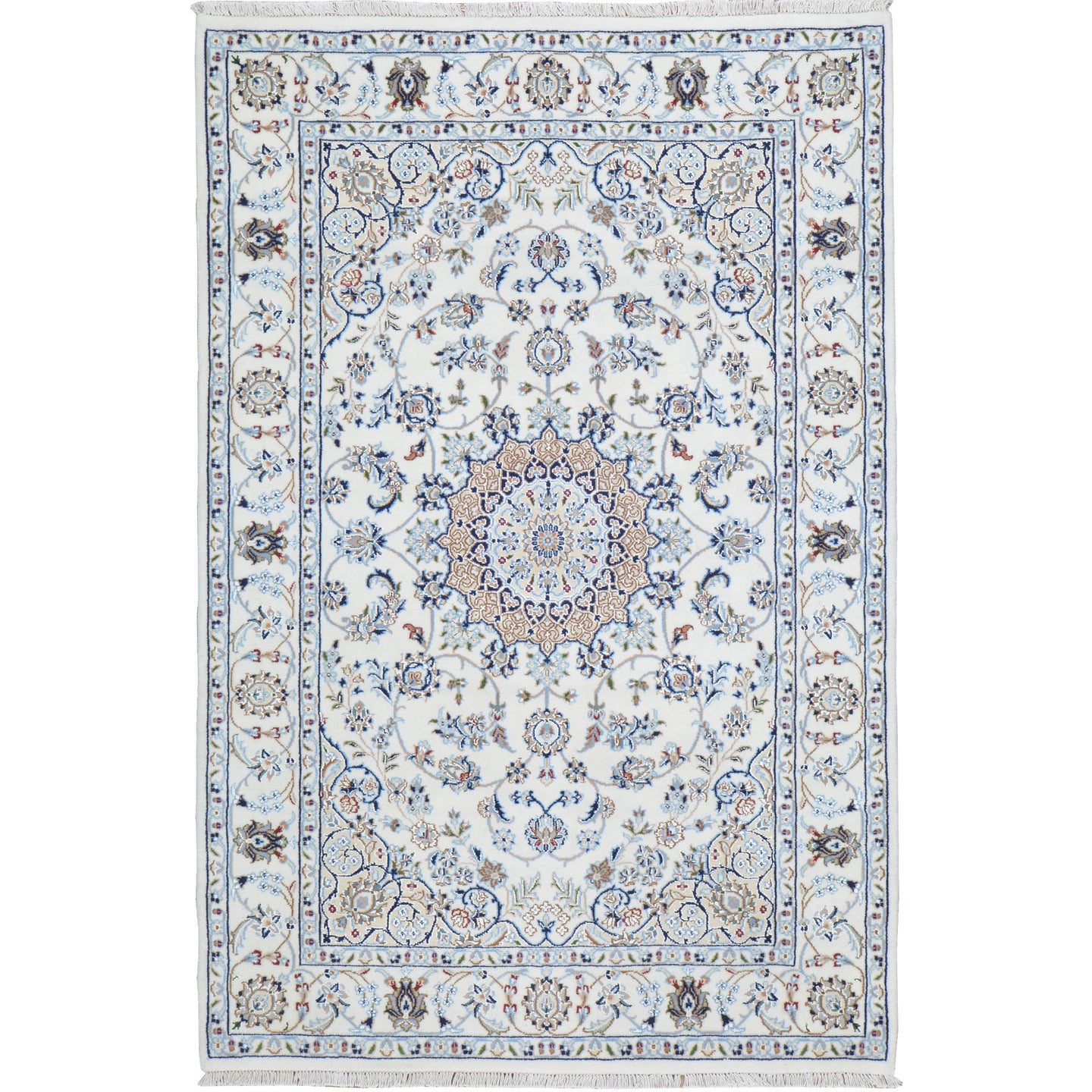 Hand-Knotted Oriental Indo Nain Design Wool & Silk Handmade Rug (Size 4.2 X 6.2) Cwral-7668