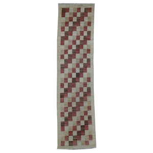 Hand-Knotted Peshawar Gabbeh Checker Design Oriental Handmade Rug (Size 2.6X9.7) Cwral-10155