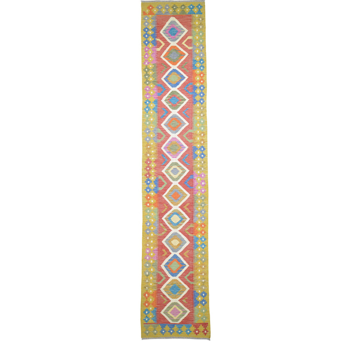 Hand-Woven Reversible Momana Kilim Handmade Wool Rug (Size 2.7 X 12.8) Cwral-10644