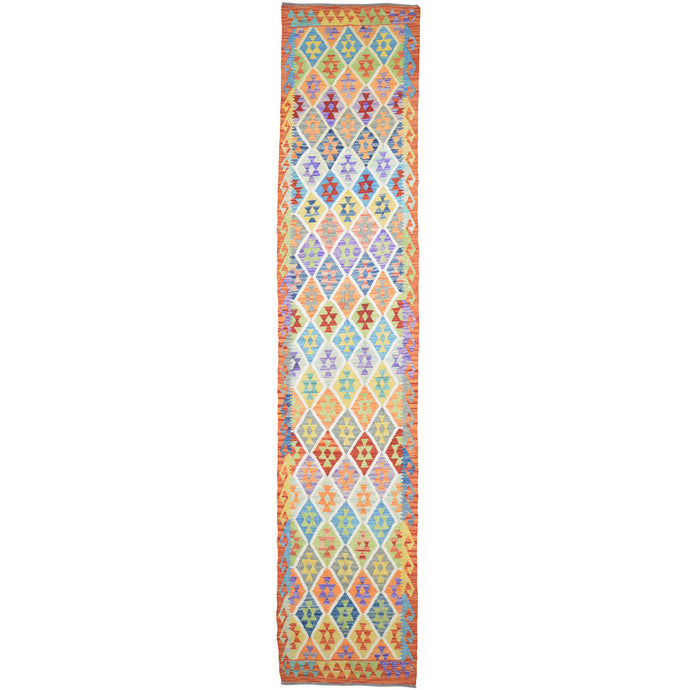 Hand-Woven Reversible Momana Kilim Handmade Wool Rug (Size 2.9 X 13.0) Cwral-10650
