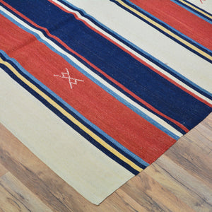 Hand-Woven Reversible Striped Design Kilim Wool Handmade Rug (Size 9.4 X 12.2) Cwral-10176