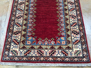 Fine Hand-Knotted Super Kazak Caucasian Design 100-Percent Wool Runner-Rug 