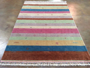 Beautiful Interior-Decorator Pretty Handloomed Striped Design Oriental Gabbeh Real Wool Unique Rug
