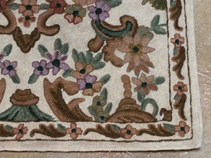 Fine India Chainstitch Stitch Handmade Lovely Handwoven Real Wool Amazing Unique Rug