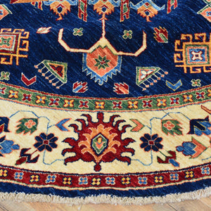 Hand-Knotted Round Caucasian Design Super Kazak Wool Rug (Size 8.0 X 8.2) Brral-5412