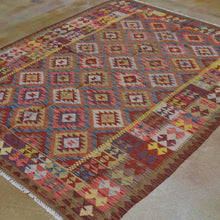 Load image into Gallery viewer, Hand-Woven Afghan Flatweave Geometric Reversible Kilim Wool Rug (Size 5.0 X 6.6) Cwral-2973