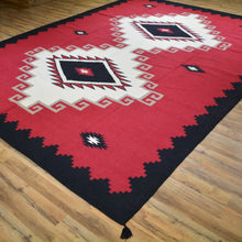Load image into Gallery viewer, Hand-Woven Southwestern Crystal Starburst Design Reversible Flatweave Wool Rug (Size 9.1 X 12.1) Brral-3468