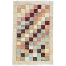 Load image into Gallery viewer, Hand-Knotted Oriental Peshawar Gabbeh Checker Design Wool Rug (Size 2.3 X 4.11) Brral-441