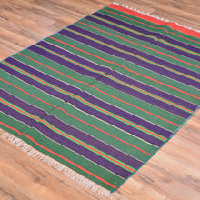 Load image into Gallery viewer, Turkish Striped Design Handmade Reversible Kilim Wool Rug (Size 3.5 X 4.8) Brral-5187