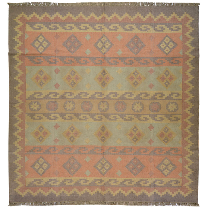 Hand-Woven Reversible Southwestern Style Handmade Wool Rug (Size 8.1 X 8 .6 ) Cwral-6921