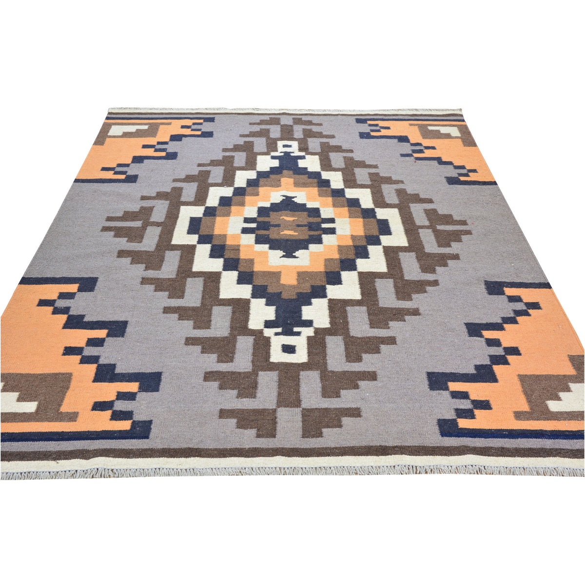 Hand-Woven Navajo Southwestern Design Handmade Wool Rug (Size 5.6 X 8.