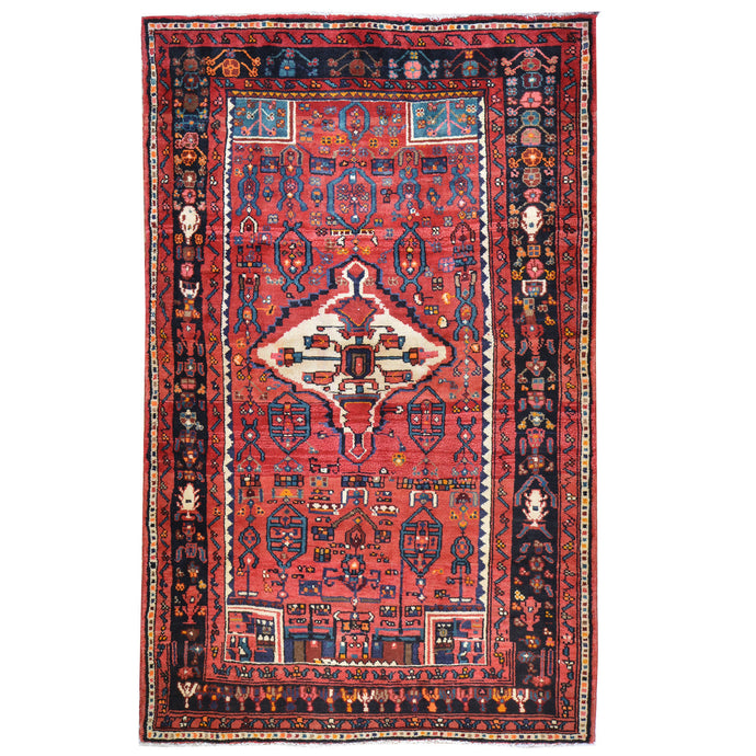 Hand-Knotted Oriental Persian Zanjan Tribal Handmade Wool Rug (Size 4.4 X 7.0) Cwral-7920