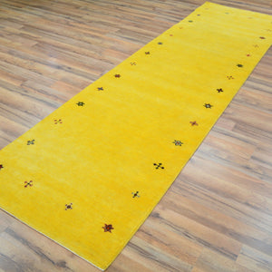 Hand-Knotted Yellow Modern Gabbeh Handmade 100% Wool Rug (Size 2.7 X 12.0) Cwral-9489