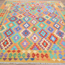 Load image into Gallery viewer, Hand-Woven Afghan Momana Reversible Kilim 100% Wool Rug (Size 6.9 X 9.6) Cwral-9522