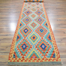 Load image into Gallery viewer, Hand-Woven Flatweave Geometric Design Kilim Handmade Wool (Size 2.10 X 15.10) Cwral-9558