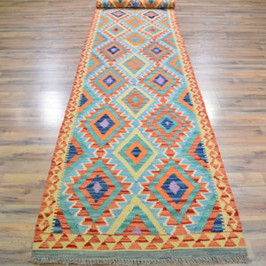 Hand-Woven Flatweave Geometric Design Kilim Handmade Wool (Size 2.10 X 15.10) Cwral-9558
