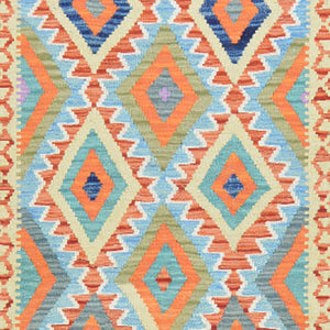 Hand-Woven Flatweave Geometric Design Kilim Handmade Wool (Size 2.10 X 15.10) Cwral-9558