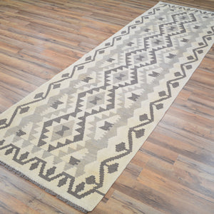 Hand-Woven Flatweave Geometric Design Kilim Handmade Wool (Size 2.10 X 9.7) Cwral-9573