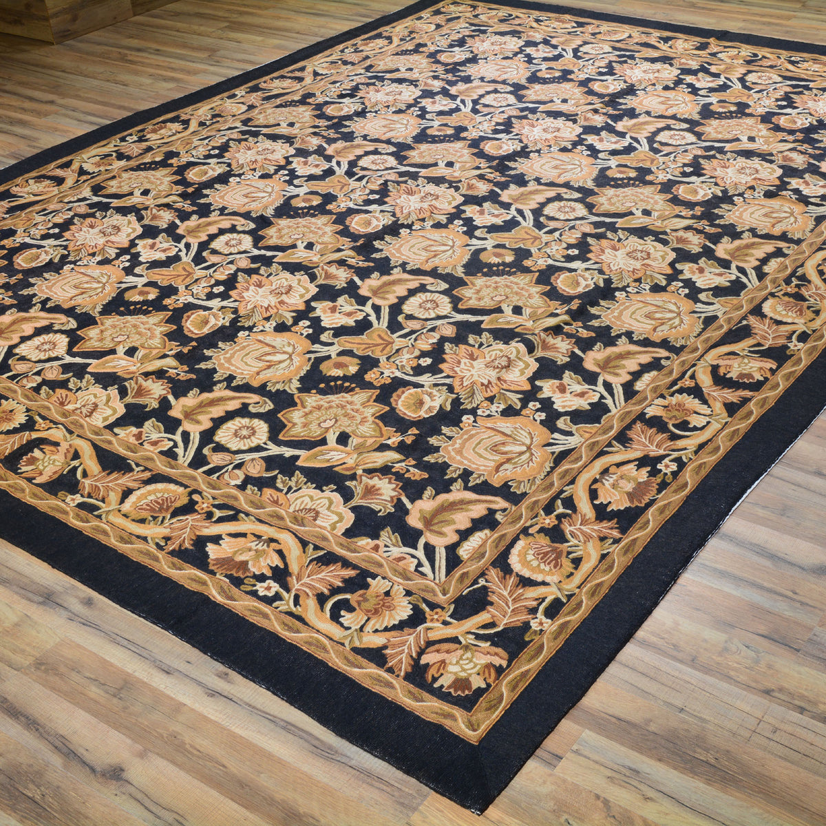 Handcrafted Floral Geometric 3 by 5 Ft Chain Stitch Rug - Kashmir