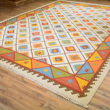 Load image into Gallery viewer, Hand-Woven Indian Durrie Kilim Reversible Wool Rug (Size 10.4 X 13.8) Brrsf-585