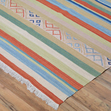 Load image into Gallery viewer, Hand-Woven Oriental Stripes Design Sumak Kilim Handmade Wool (Size 8.3 X 9.11) Cwrsf-6033
