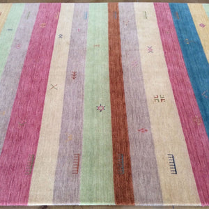 Hand-Loomed Striped Design Gabbeh Wool Rug (Size 5.6 X 8.5) Brrsf-768