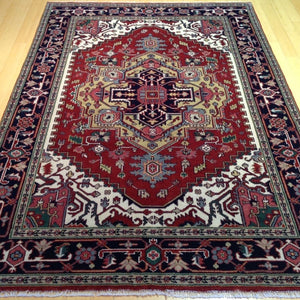 Hand-Knotted Tribal Heriz Serapi Design Wool Rug (Size 6.0 X 9.2) Brral-306