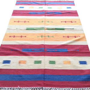 Hand-Woven Flatweave Southwestern Design Handmade Cotton Rug (Size 4.10 X 7.6) Brrsf-1392