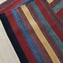 Load image into Gallery viewer, Detail Shot Qashqai Striped Kilim Wool Rug 6x9 Blue Green Red Brrsf-1608