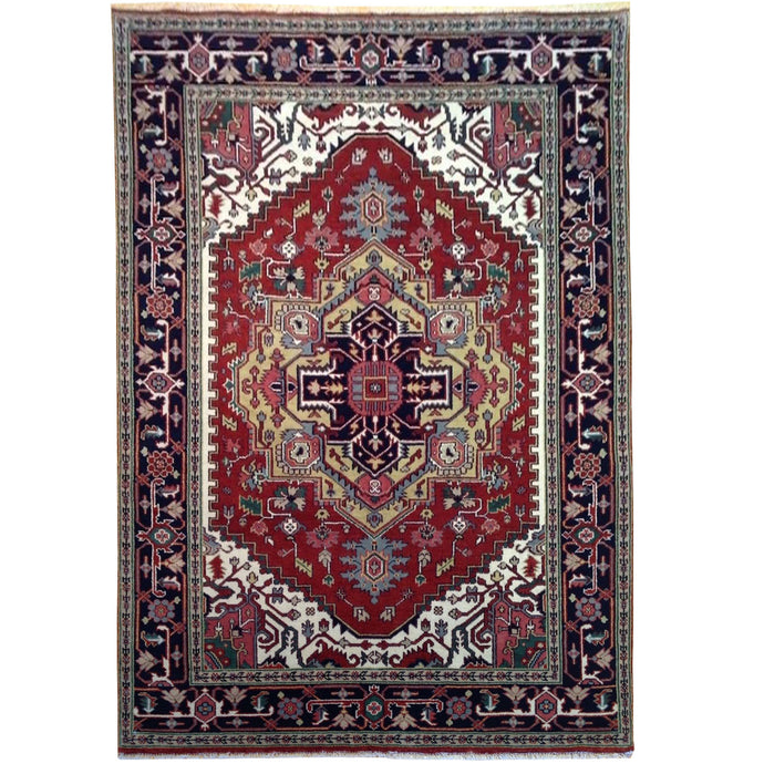 Hand-Knotted Tribal Heriz Serapi Design Wool Rug (Size 6.0 X 9.2) Brral-306