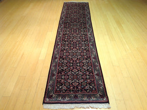 Traditional Indo Herati Black color Tabriz Design Wool Rug (Size 2.6 X 11.9) Cwral-1542