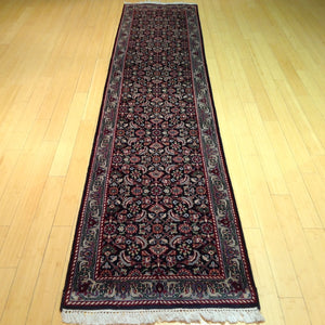 Traditional Indo Herati Black color Tabriz Design Wool Rug (Size 2.6 X 11.9) Cwral-1542