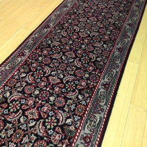 Traditional Indo Herati Black color Tabriz Design Wool Rug (Size 2.6 X 11.9) Cwral-1542