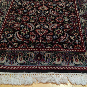 Traditional Indo Herati Black color Tabriz Design Wool Rug (Size 2.6 X 11.9) Cwral-1542