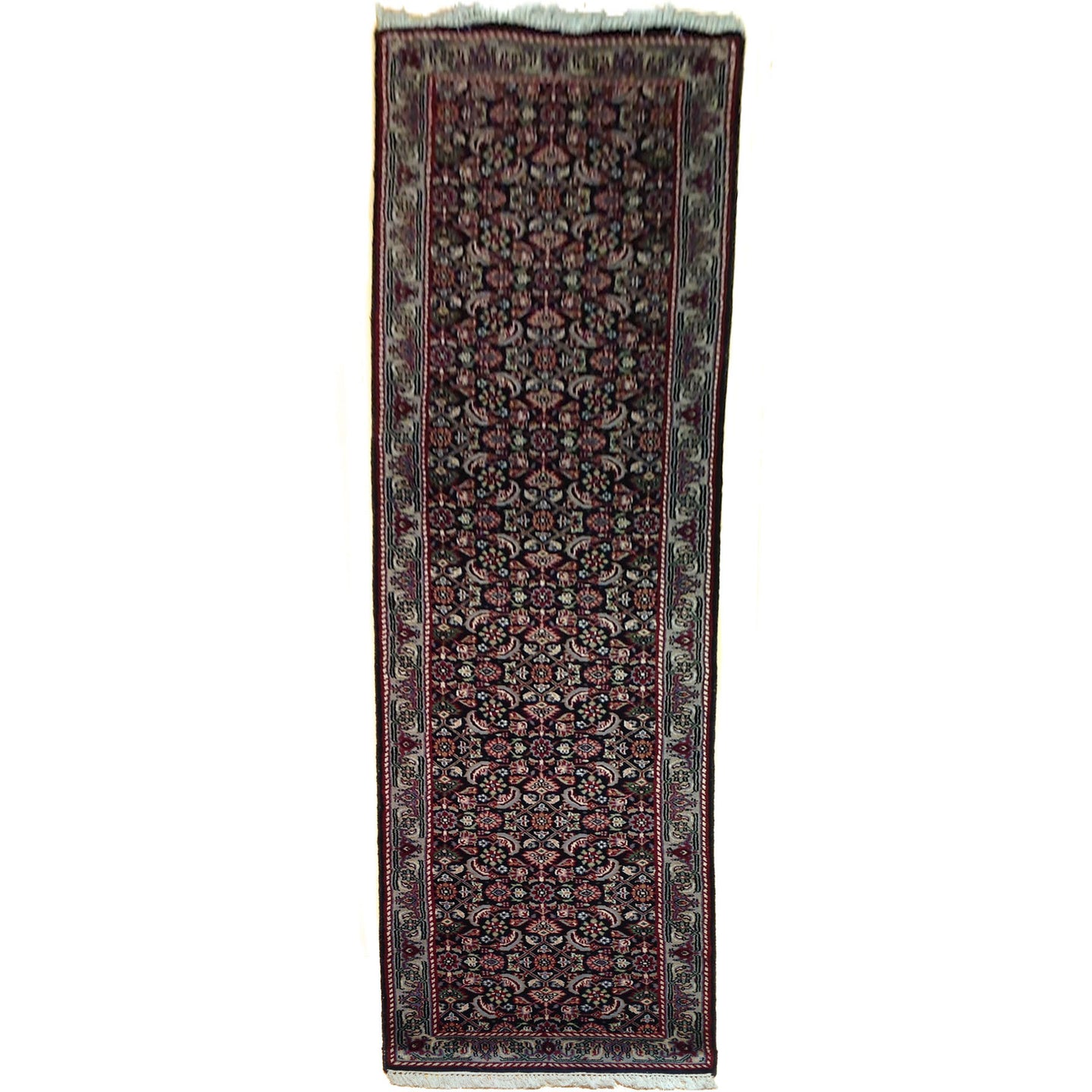 Traditional Indo Herati Black color Tabriz Design Wool Rug (Size 2.6 X 11.9) Cwral-1542