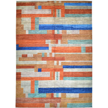 Load image into Gallery viewer, Multicolored geometric patterned rug on a white background
