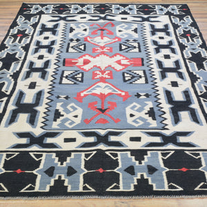 Hand-Woven Reversible Southwestern Design Handmade Wool Rug (Size 5.2 X 8.3) Cwral-10938