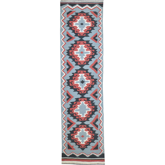 Hand-Woven Flat-Weave Southwestern Design Handmade Wool Rug (Size 2.8 X 9.11) Cwral-10947