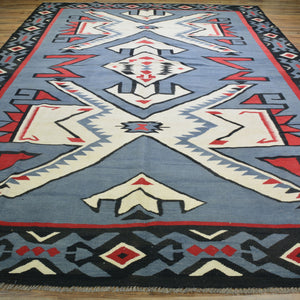 Hand-Woven Flat-Weave Southwestern Design Handmade Wool Rug (Size 8.10 X 12.8) Cwral-10953