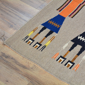 Hand-Woven Flat-Weave Kachina Doll  Design Handmade Wool Rug (Size 4.0 X 5.10) Cwral-11019