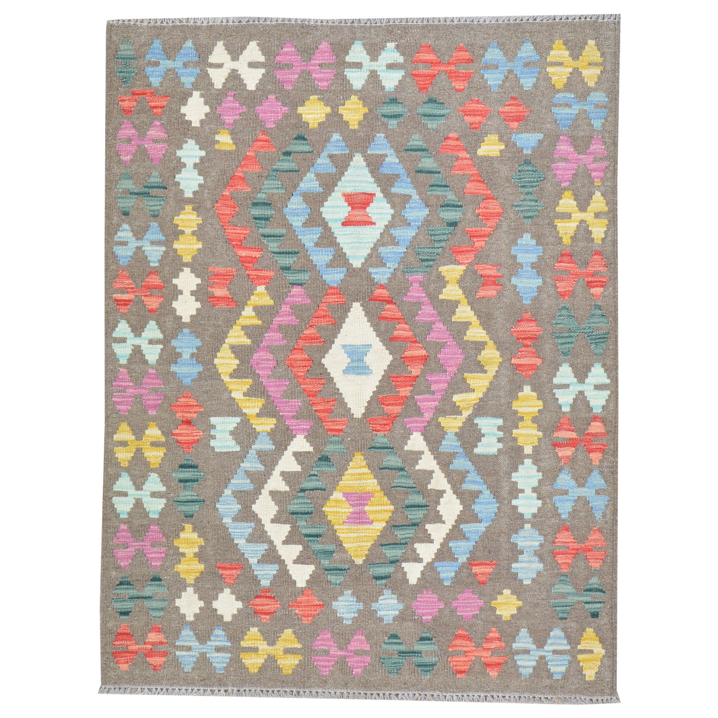 Hand-Woven Flat-Weave Traditional Design Handmade Wool Rug (Size 3.5 X 5.1) Cwral-11055