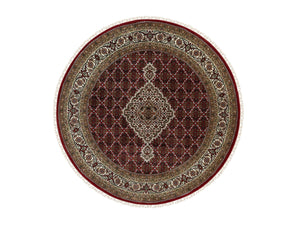 Hand-Knotted Oriental Wool & Silk Mahi Design Handmade Round Rug (Size 6.0 X 6.0) Cwral-11058