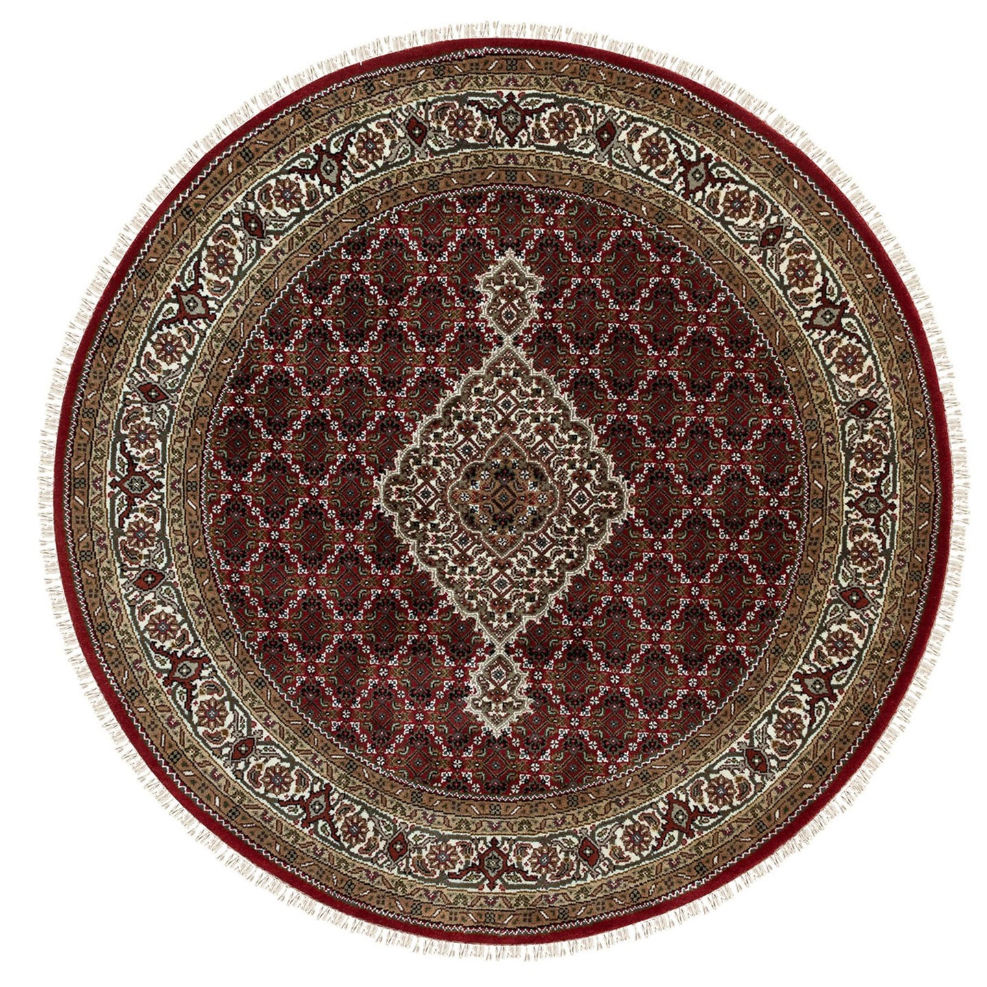 Hand-Knotted Oriental Wool & Silk Mahi Design Handmade Round Rug (Size 6.0 X 6.0) Cwral-11058