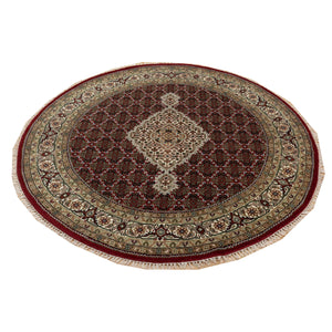 Hand-Knotted Oriental Wool & Silk Mahi Design Handmade Round Rug (Size 6.0 X 6.0) Cwral-11058