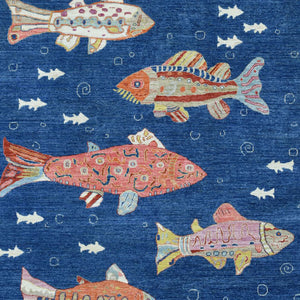 Hand-Knotted Peshawar Fish Design Handmade Wool Rug (Size 6.2 X 9.0) Cwral-11064