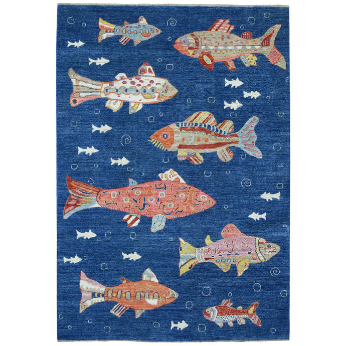 Hand-Knotted Peshawar Fish Design Handmade Wool Rug (Size 6.2 X 9.0) Cwral-11064