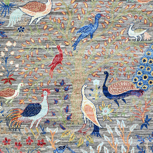 Hand-Knotted Paradise Birds Design Round Handmade Wool  Rug (Size 5.10 X 5.11) Cwral-11067