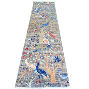 Hand-Knotted Paradise Birds Design Runner Handmade Wool  Rug (Size 2.6 X 9.7) Cwral-11070