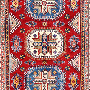 Hand-Knotted Geometric Kazak Design Wool Rug (Size 5.11 X 8.4) Cwral-11073